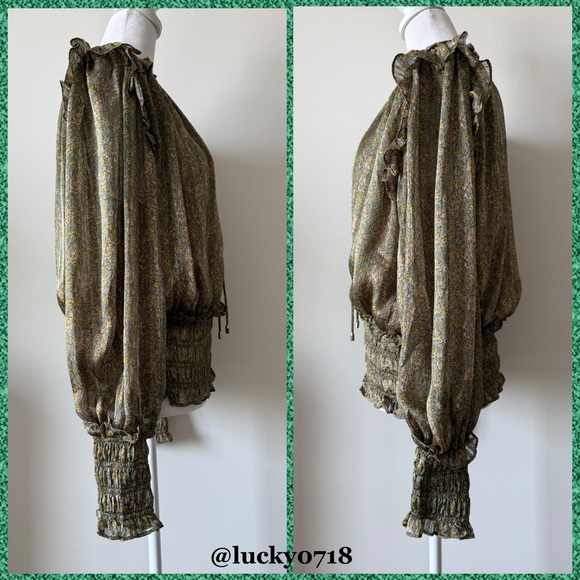 Elon for Rails NWOT Green Floral Smocked Waist Boho Blouse Sz S - Picture 3 of 6